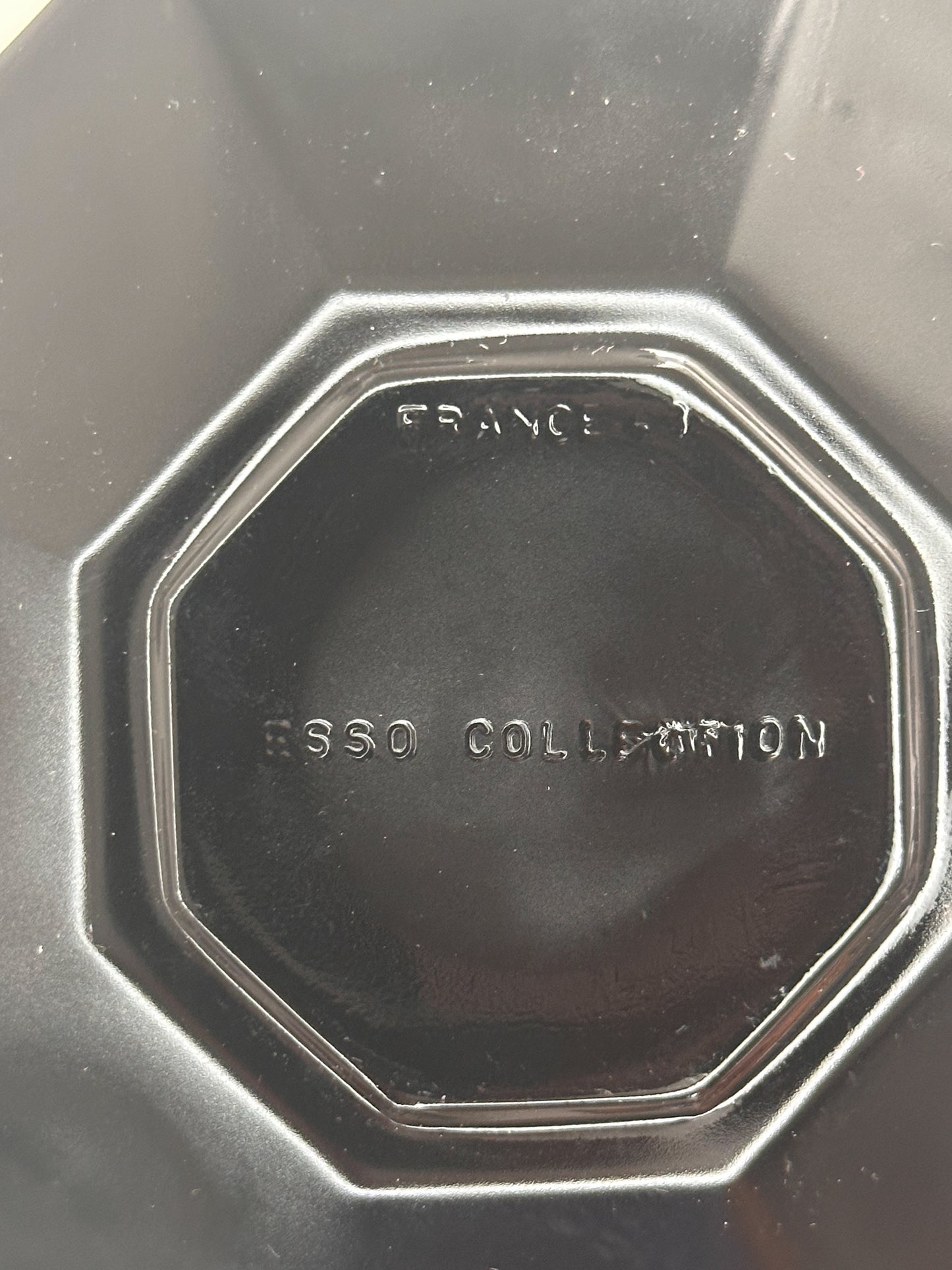 1970s Black Glass Espresso Mug and Coaster Set