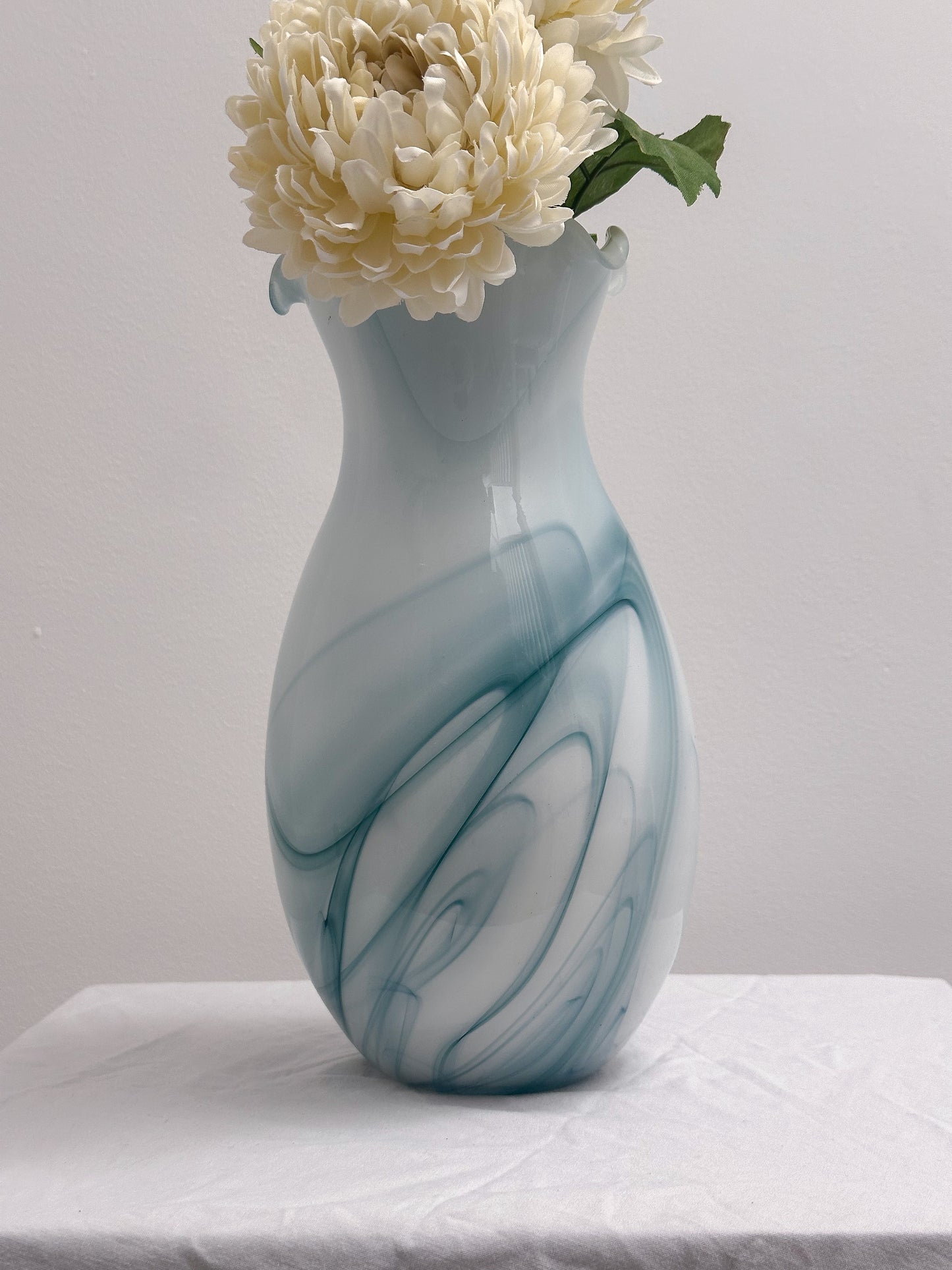 Authentic Murano Glass Vase – Blue and White Swirl