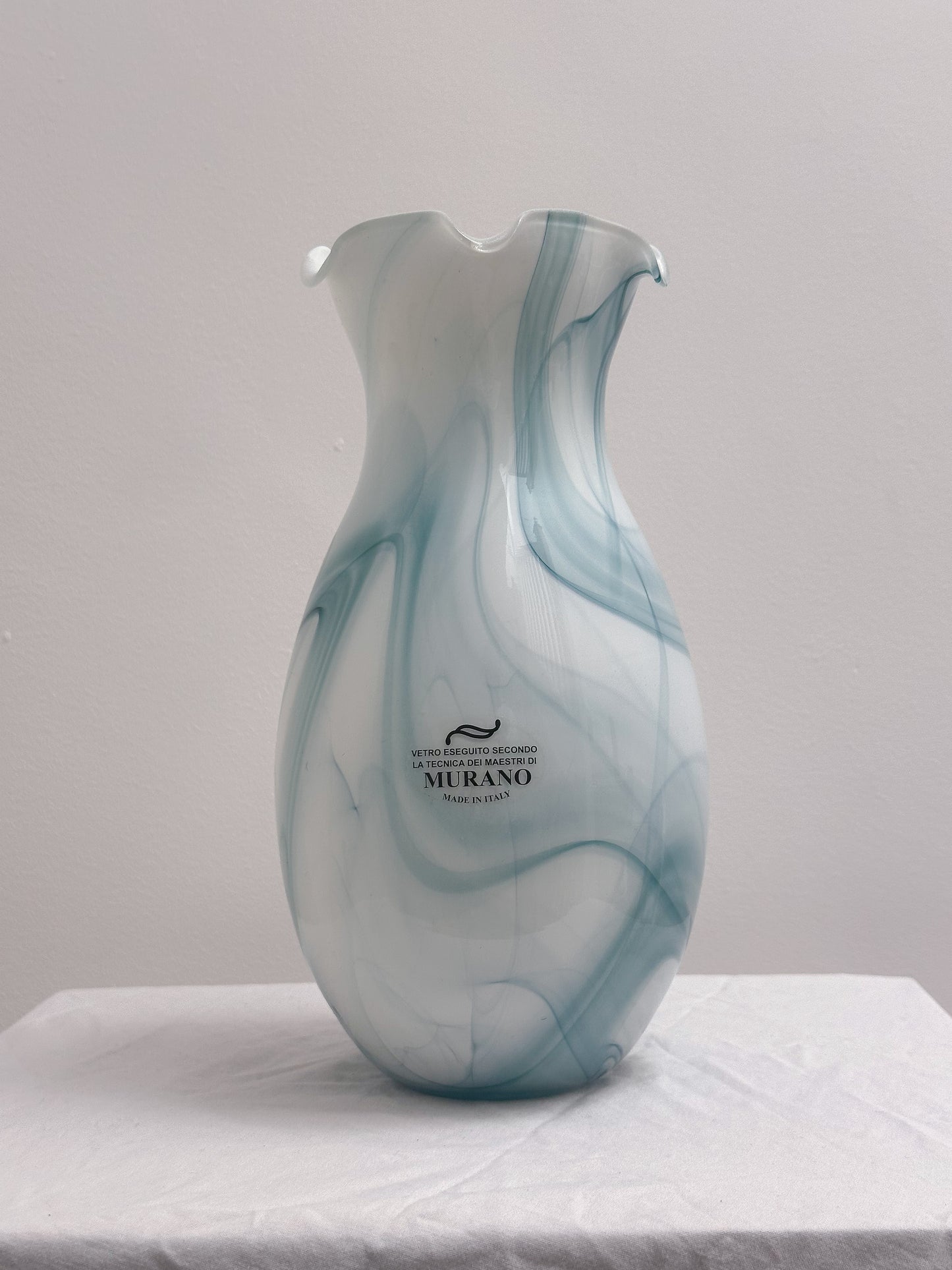 Authentic Murano Glass Vase – Blue and White Swirl