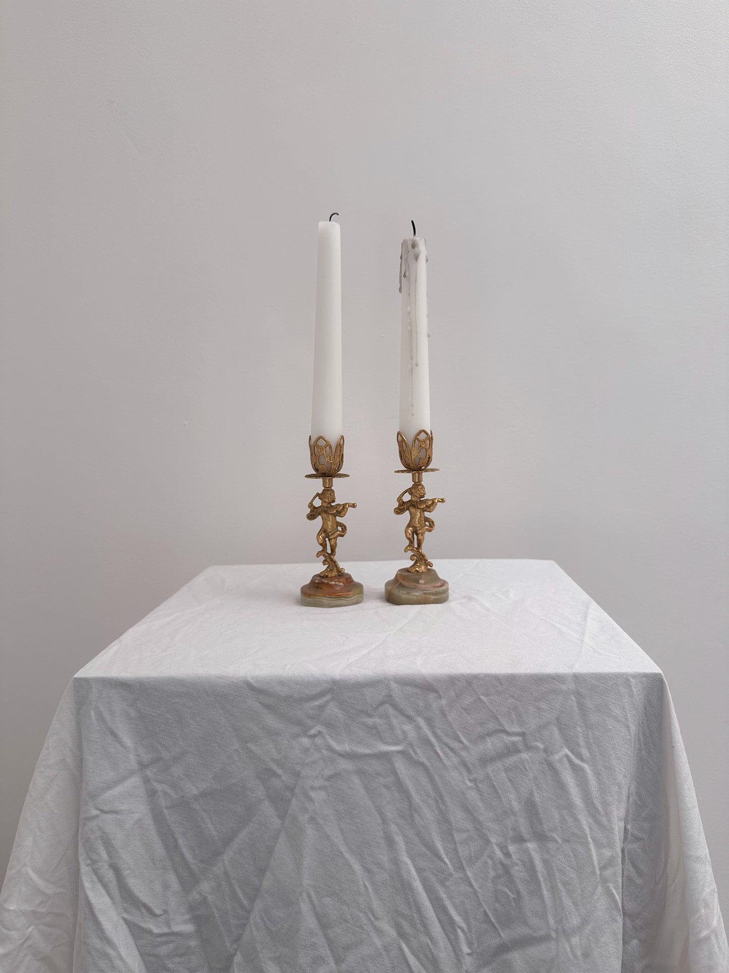 Vintage Azizoff of London Onyx Marble and Gold Candlesticks