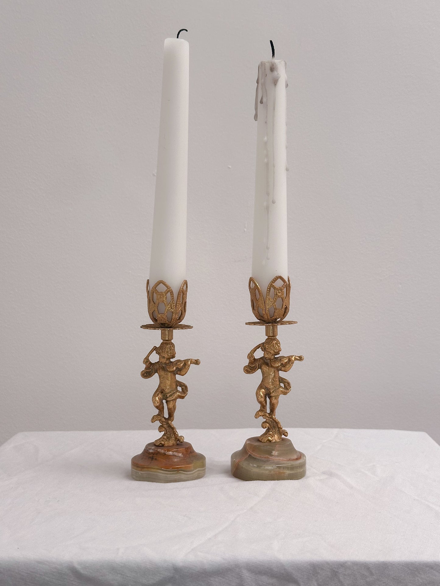 Vintage Azizoff of London Onyx Marble and Gold Candlesticks