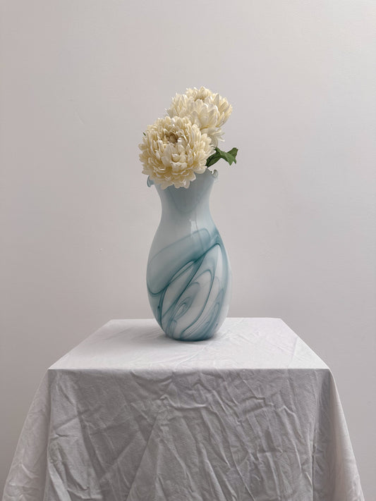 Authentic Murano Glass Vase – Blue and White Swirl