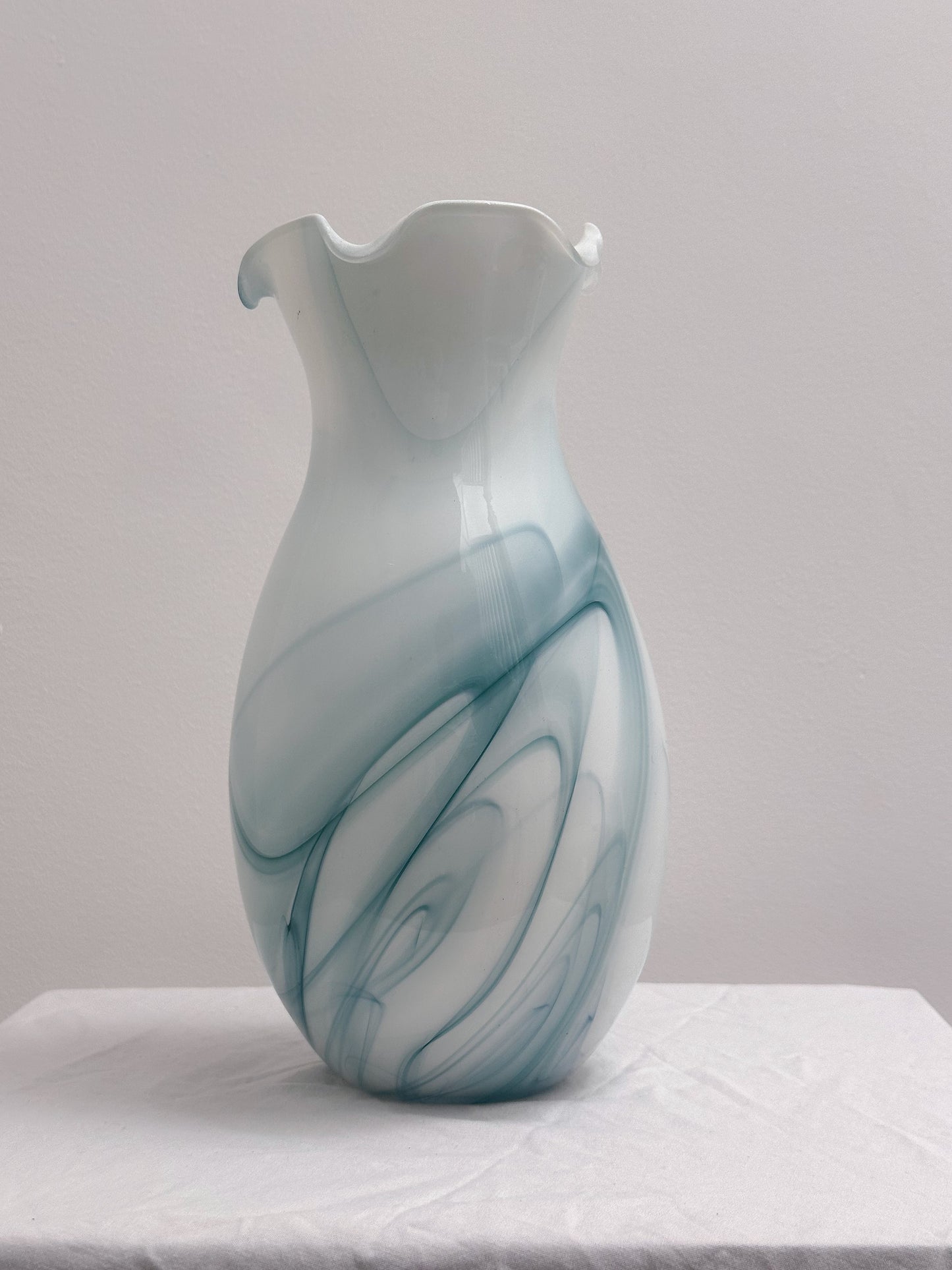 Authentic Murano Glass Vase – Blue and White Swirl